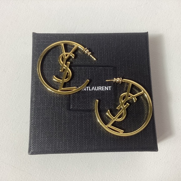 YSL Gold Logo Hoop Earrings - Picture 1 of 3
